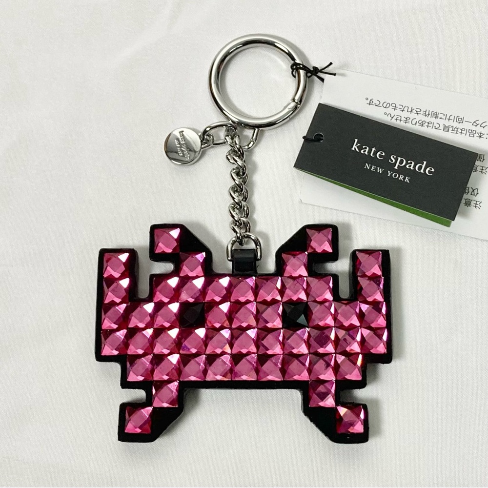 🖤 Kate Spade Space Invaders Pink Embellished Bag Charm Keychain Limited Edition